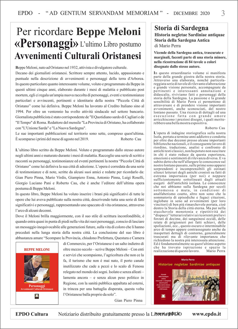 Notiziario Culturale EPDO Oristano